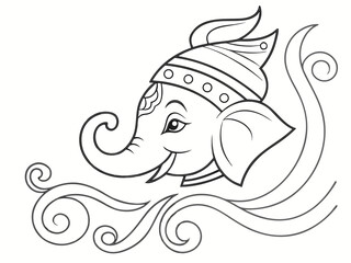 Elegant Ganesha Illustration A Black and White Line Art Depiction of the Hindu Deity