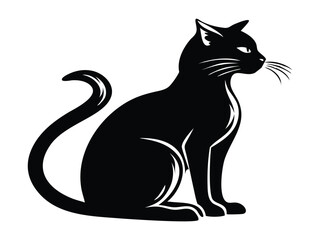 Sitting Cat Silhouette Facing Right with Curled Tail