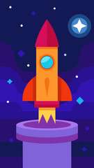 Fototapeta premium Cartoon Galaxy Rocket Podium Illustration