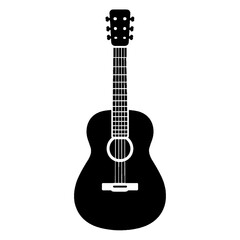Obraz premium Black Silhouette Acoustic Guitar Musical Instrument Icon Simple Vector Illustration Isolated on White Background for Music Lovers and Artists