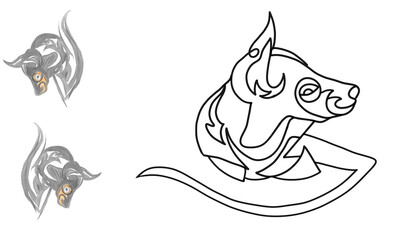 Tribal Animal Head Illustration, Stylized Wolf or Fox Sketch, Abstract Animal Logo Design, Hand-Drawn Mystical Creature Art, Black and White Tribal Vector