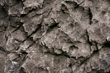 Layer of grey cave wall surface for abstract background and texture. Template for design, natural patterns, space for work, banner,seamless wallpaper, close up.
