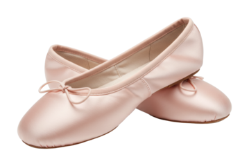 Pink ballet flats with bows for dance and fashion. Cut out PNG