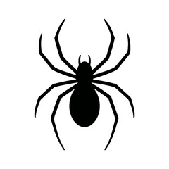Black Silhouette of a Spider with Eight Legs on a White Background, Minimalist Icon, Arachnid Illustration, Halloween Graphic, Vector Art