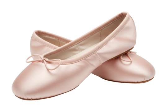 Pink ballet flats with bows for dance and fashion. Cut out PNG