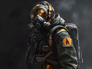 Tactical Gear with Gas Mask and Orange Tank