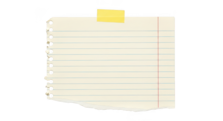 Torn lined paper note isolated on transparent background