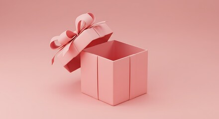 high quality Open Pink Gift Box with Ribbon on Pink Background