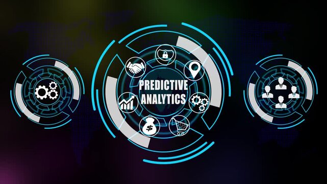 Digital predictive analytics Technology Interface &ndash; Global Business Network, Data and Finance Icons | Futuristic HUD UI Design.4k animation