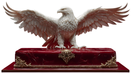 White eagle sculpture on a red cake isolated on transparent background