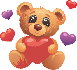 Cute Cartoon Teddy Bear Holding a Heart