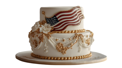 Elegant two tier cake decorated with an american flag isolated on transparent background