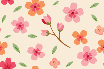 seamless pattern with pink flowers