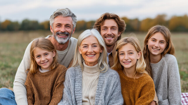 warm family gathering showcasing three generations sharing delightful evening picnic together - Powered by Adobe