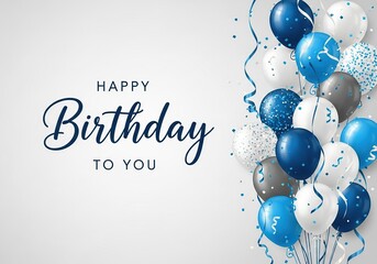 Happy birthday to you with blue and white balloons