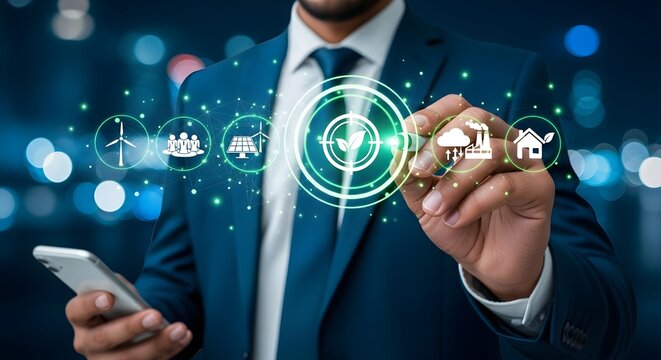 Eco friendly business solutions sustainability strategy renewable energy technology iot apps