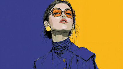 Fashion Sketch Vibe - Bold Woman in Orange and Indigo