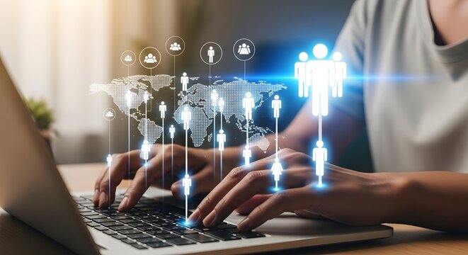 Global network connection social media marketing and business strategy concept online work