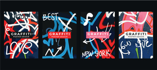 Set of posters banner on the theme of graffiti drawings on the wall cover for a book poster design design elements.