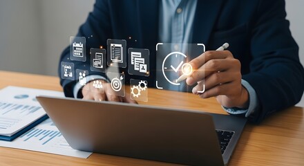 Managing business tasks with digital tools for productivity and time management concept