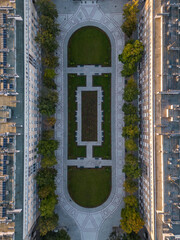 Krakow, Poland, aerial view of Aleja Róż (Rose Alley) part of center of historical Nowa Huta district build during communist rule as an ideal socialist city