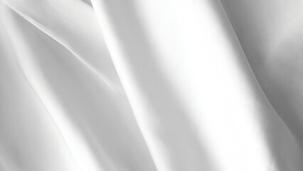 Bright hard light on shiny white silk background with elegant soft folds