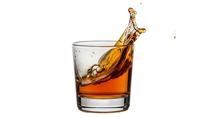 Whiskey splash in glass against a black backdrop png, transparent, white background, ai generated, 