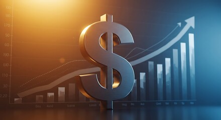 detailed professional high quality Dollar Sign with Bar Graph and Arrow