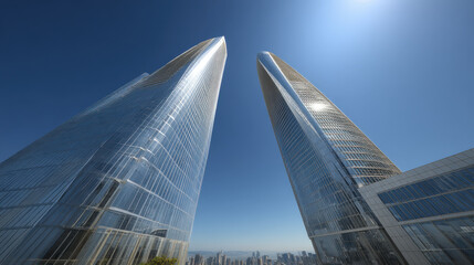 modern architectural facades featuring innovative glass office towers rise against pristine backdrop