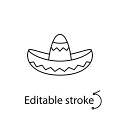 Traditional Mexico sombrero outline icon. Cultural headwear. Mexican holiday. Hat isolated. Vector stock illustration