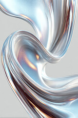 Abstract flowing metallic sculpture. Silver and bronze tones. Soft light and shadows. Modern and elegant.