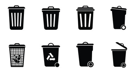 detailed professional high quality Black Silhouette Trash Cans in Different Styles