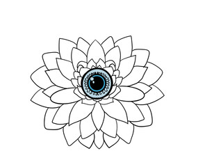 Floral Eye Line Art Illustration, Abstract Surreal Eye in Bloom, Mystical Third Eye Flower Design, Whimsical Hand-Drawn Eye Flower Graphic