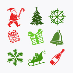 Christmas Icon Set Template Festive Vintage Graphic Elements, New Year Greeting Christmas Retro Design Festive Christmas Decoration Simple Symbol Vector Illustration Design