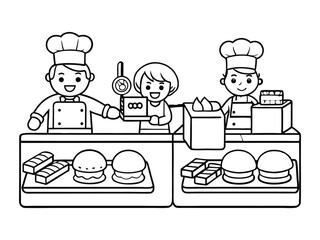 Chefs and Cashier at Bakery Counter