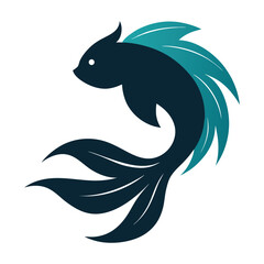  Betta Fish Silhouette Vector - Elegant Design with Flowing Tail and Fins on White Background.