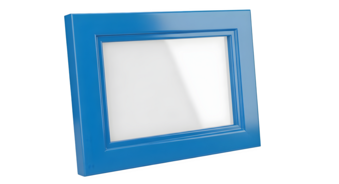 Isolated blue picture frame with white rectangle png, transparent, white background, ai generated, 