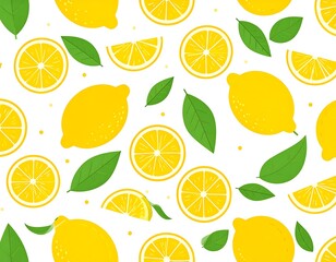 Lemon slices and leaves repeat pattern