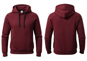 Front and back view of a maroon hoodie sweatshirt
