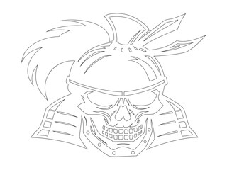 Samurai Skull Helmet Line Drawing