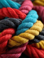 group of colorful ropes gathered together symbolizing teamwork and unity bright and vibrant colors closeup view