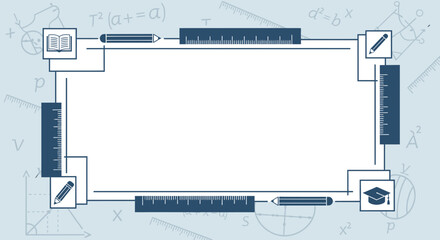 Educational border frame with mathematics symbols and icons for graphic design projects or