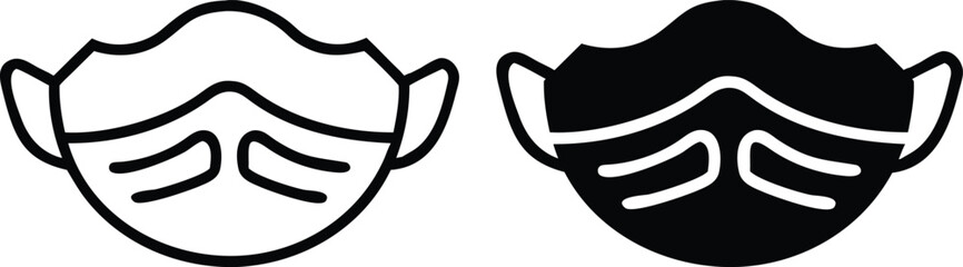 Face Mask Icon Set Black White Outline Silhouette Vector Medical Protection Illustration
