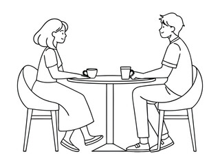 Young couple drinking coffee and talking at a cafe
