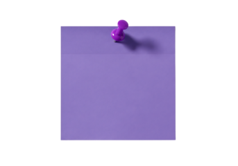 Purple sticky note or post it with a purple pushpin. Isolated on transparent background, png