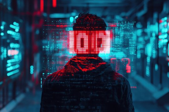 Error warning message during a computer hacking attempt in a digital environment at night, Error 404 Warning message computer hacking error message glitched background effect