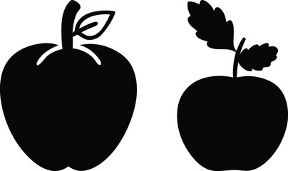 A SET OF Silhouette vector fileblack  two apple on white background 