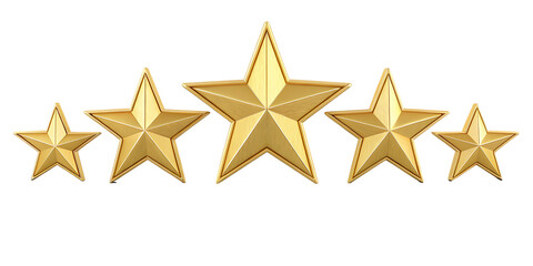 Obraz premium Five golden dimensional stars isolated on a transparent background metallic