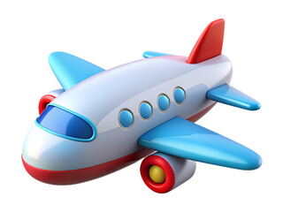 Fototapeta premium Cartoon airplane white blue red isolated on a transparent background image