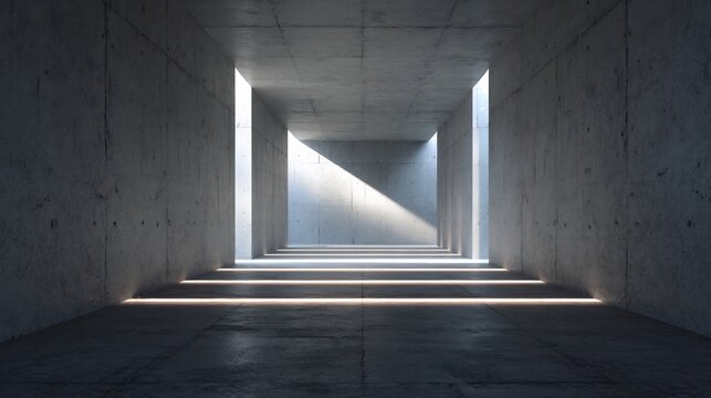 Illuminating path: A captivating play of light and shadow in a concrete architecture space - Powered by Adobe